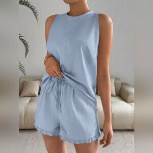 Blue Sleeveless Set with Relaxed Fit